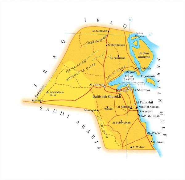 خريطة الحدود البحرية للكويت
