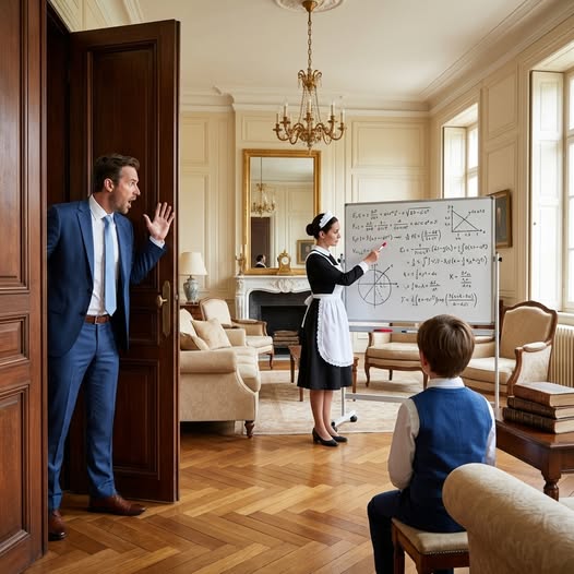 عاد مبكرًا ليطرد العاملة… لكن ما رآه جعل المليونير ينهار على ركبتيه ويبكي!